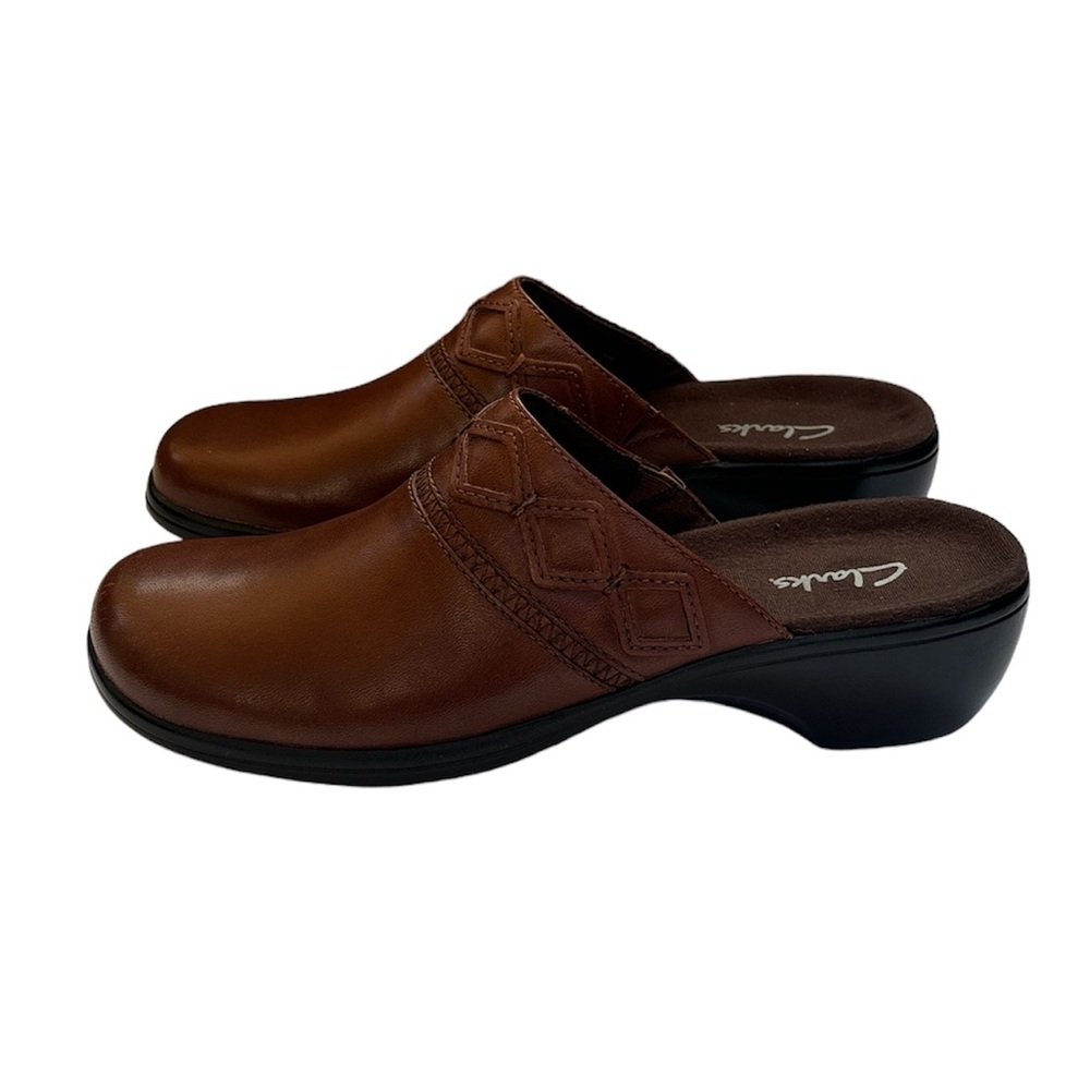 Clarks‎ Leather Mules With Diamond Detail Brown Size 7 M